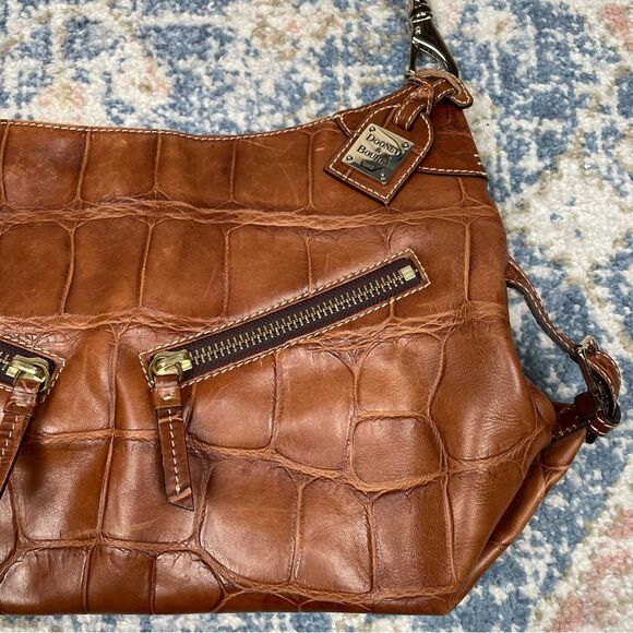 Dooney and Bourke Leather Cinzia Bag Crocodile Embossed Hobo Style Bag Brown - Picture 2 of 12